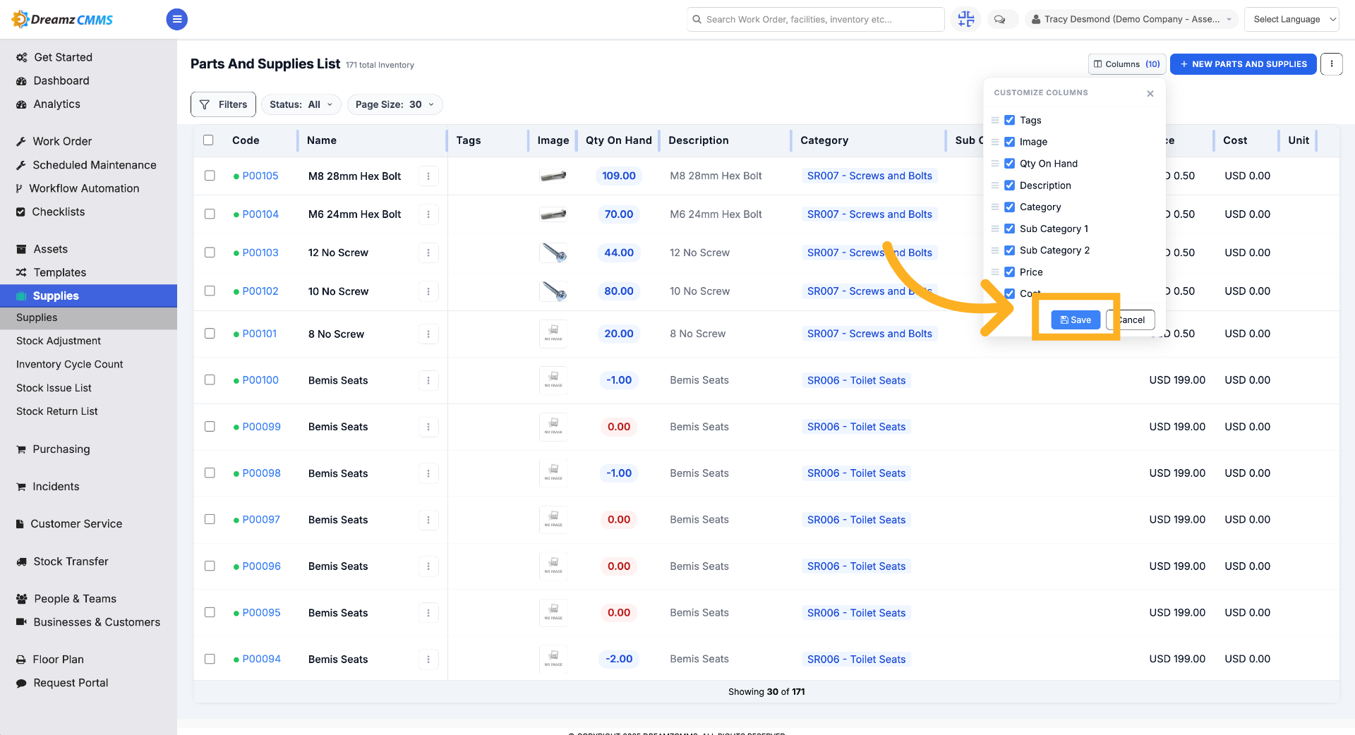 Save Column Settings