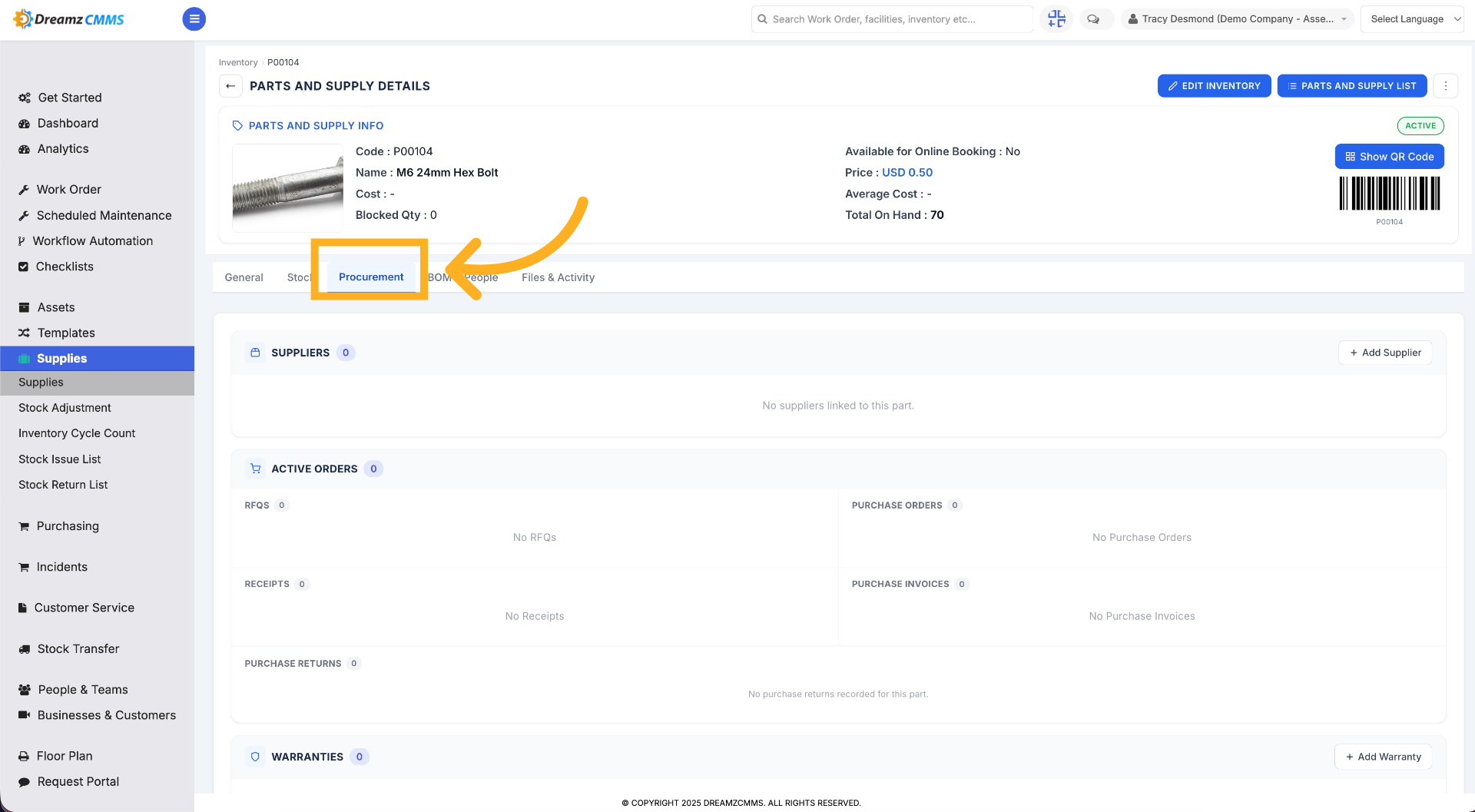 Open Procurement Tab