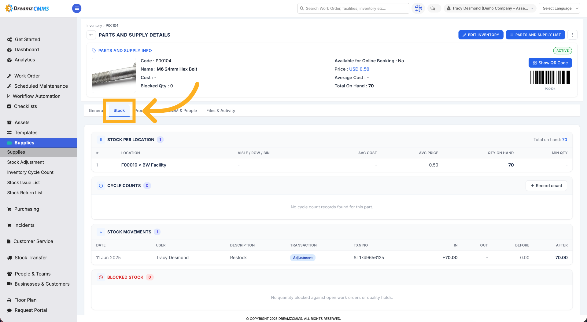 Access Stock Tab