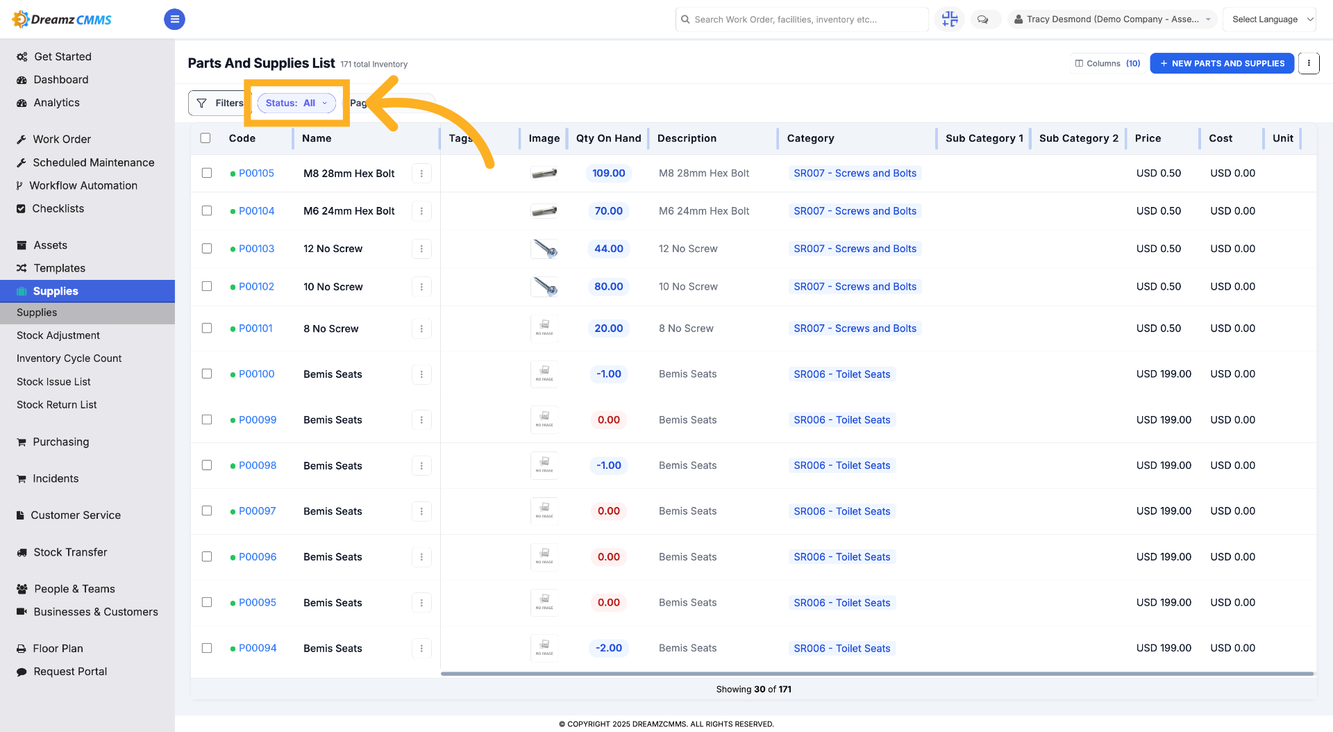 Select Status Filter