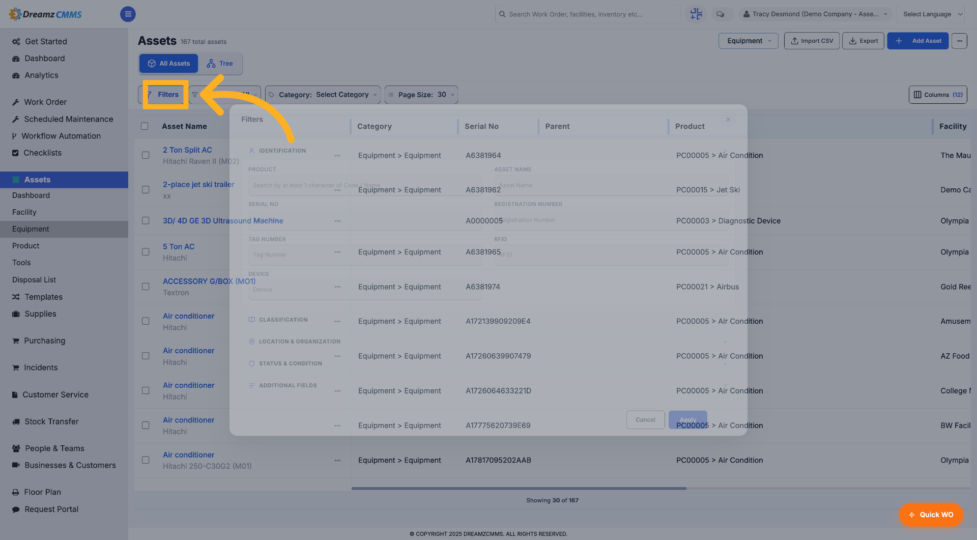 Access Filters Menu