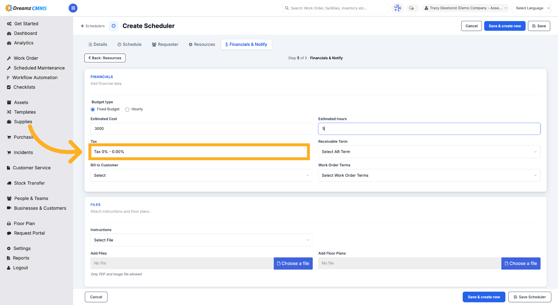 Open Tax Dropdown Menu