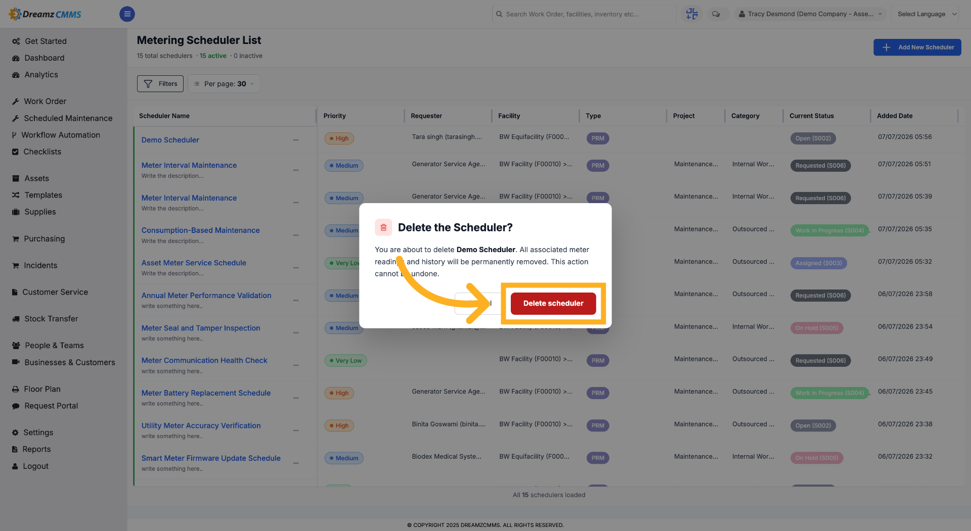 Confirm Scheduler Deletion