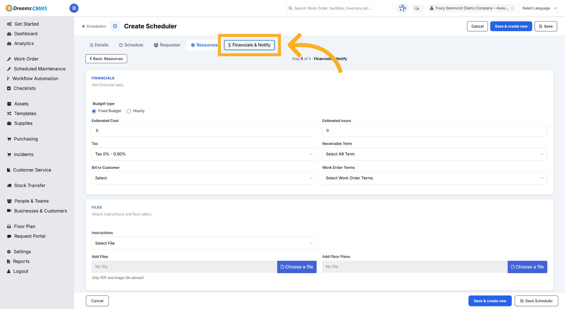 Access Financials & Notify Tab