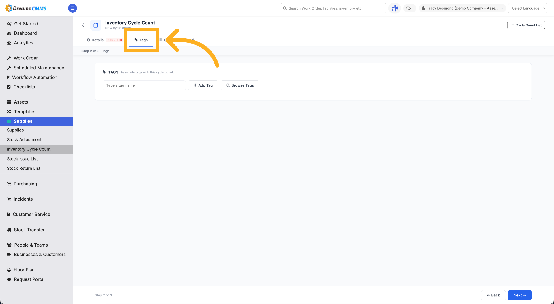 Access Tags Section