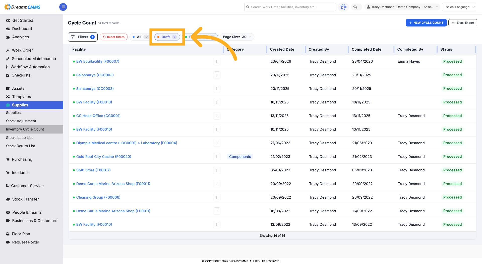Access Draft Cycle Counts