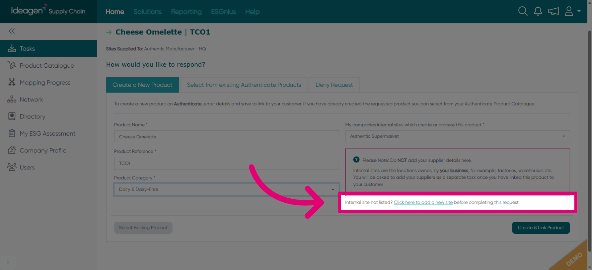 Add New Internal Site