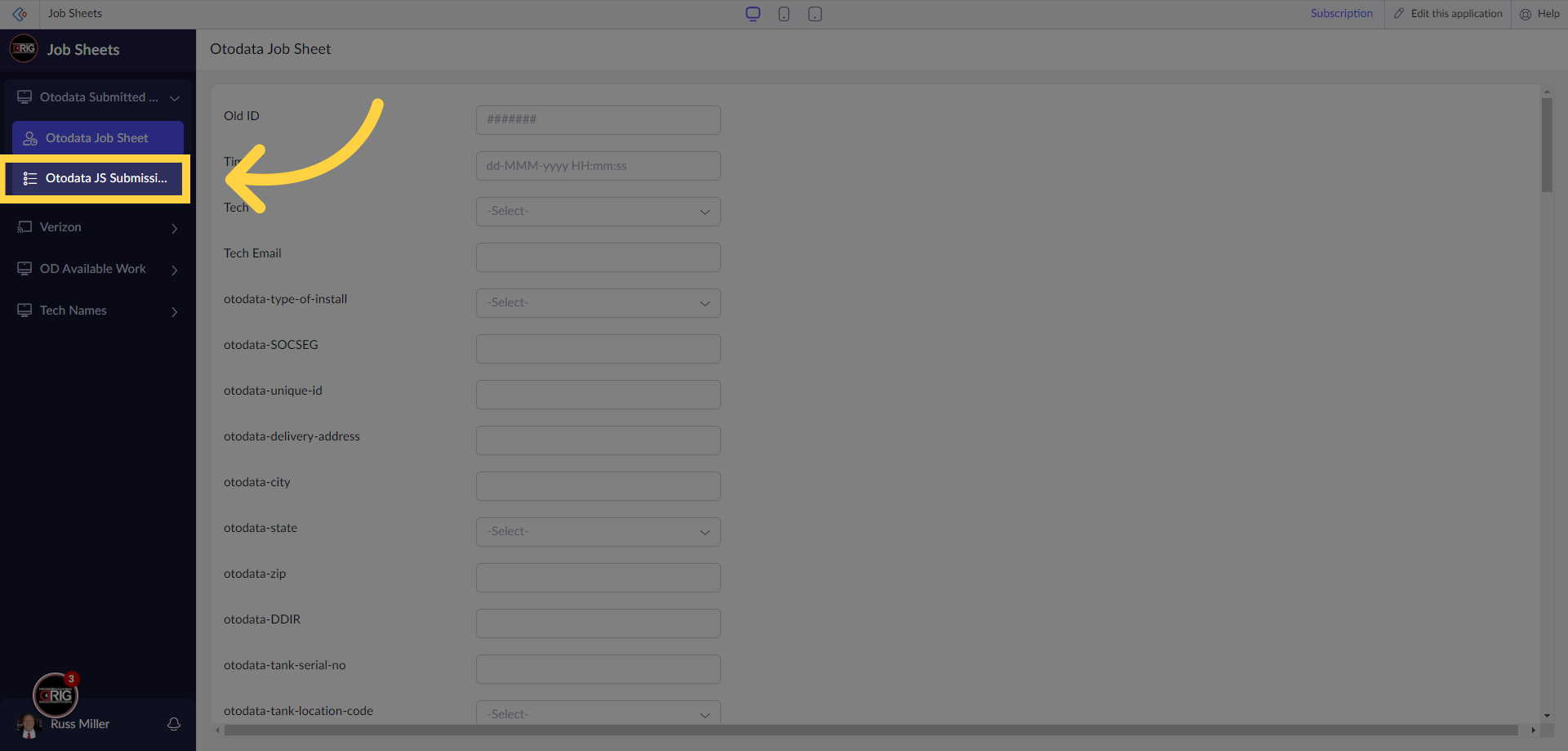 'Otodata Job Sheet Submissions'