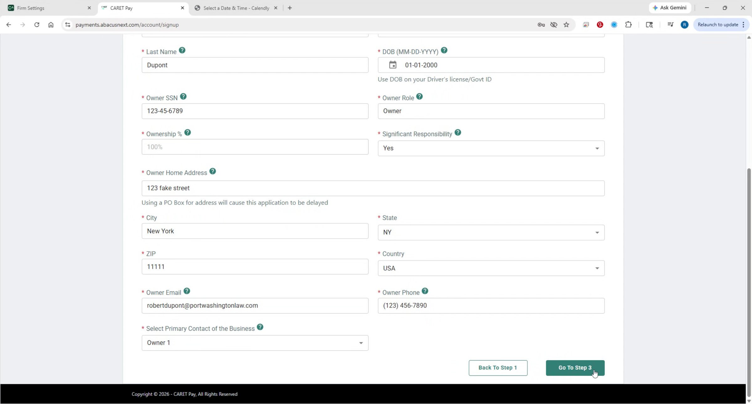 Bank Account Information