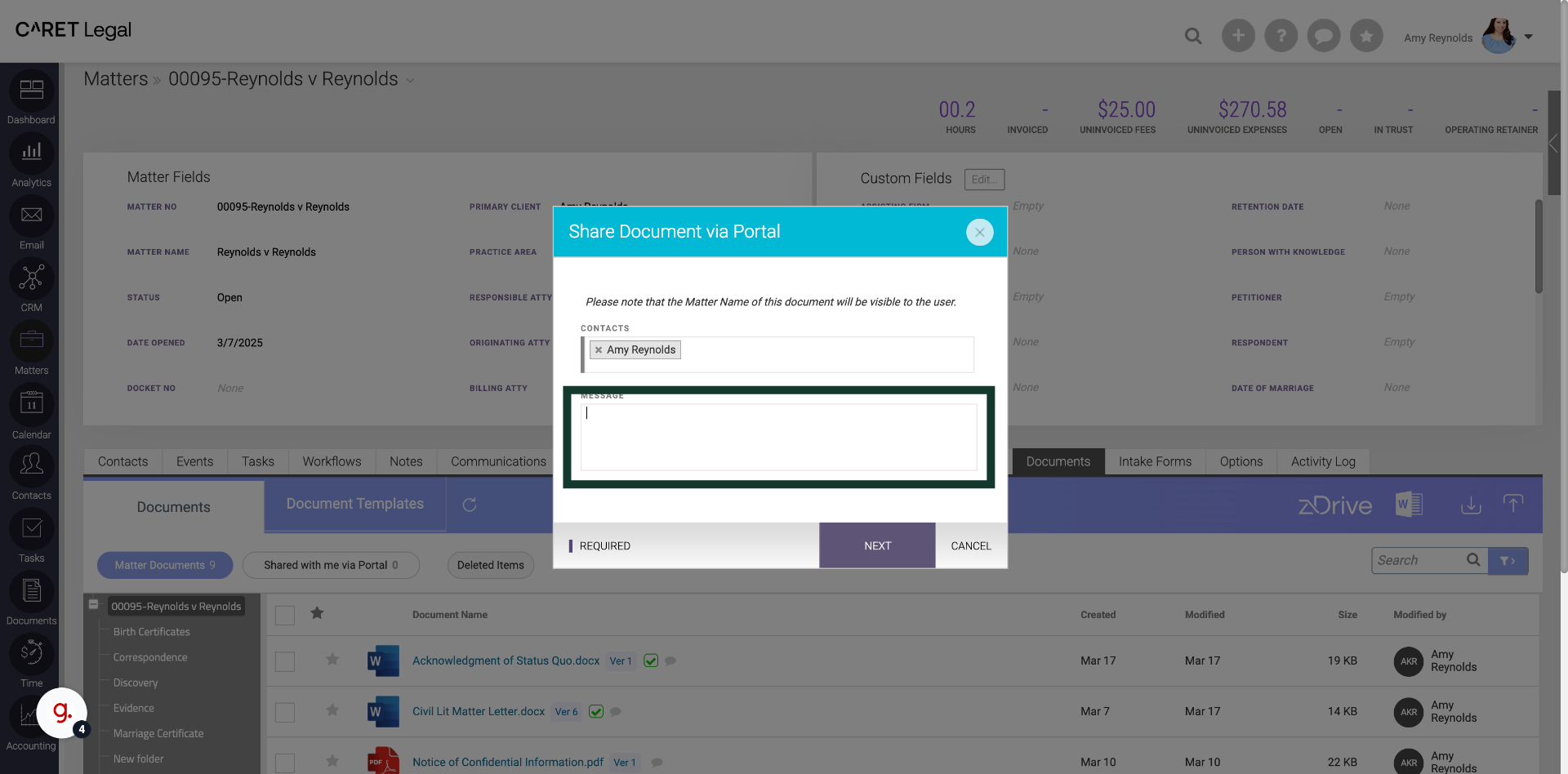 Click into the Message text box to add a custom message