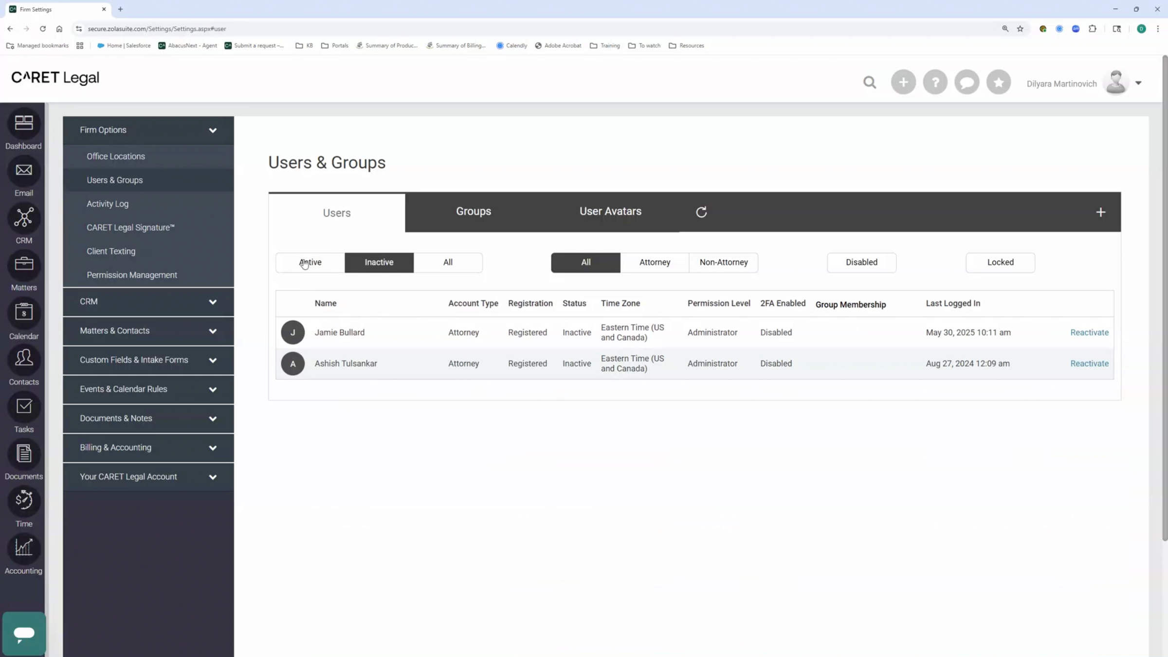 Reviewing Active Users