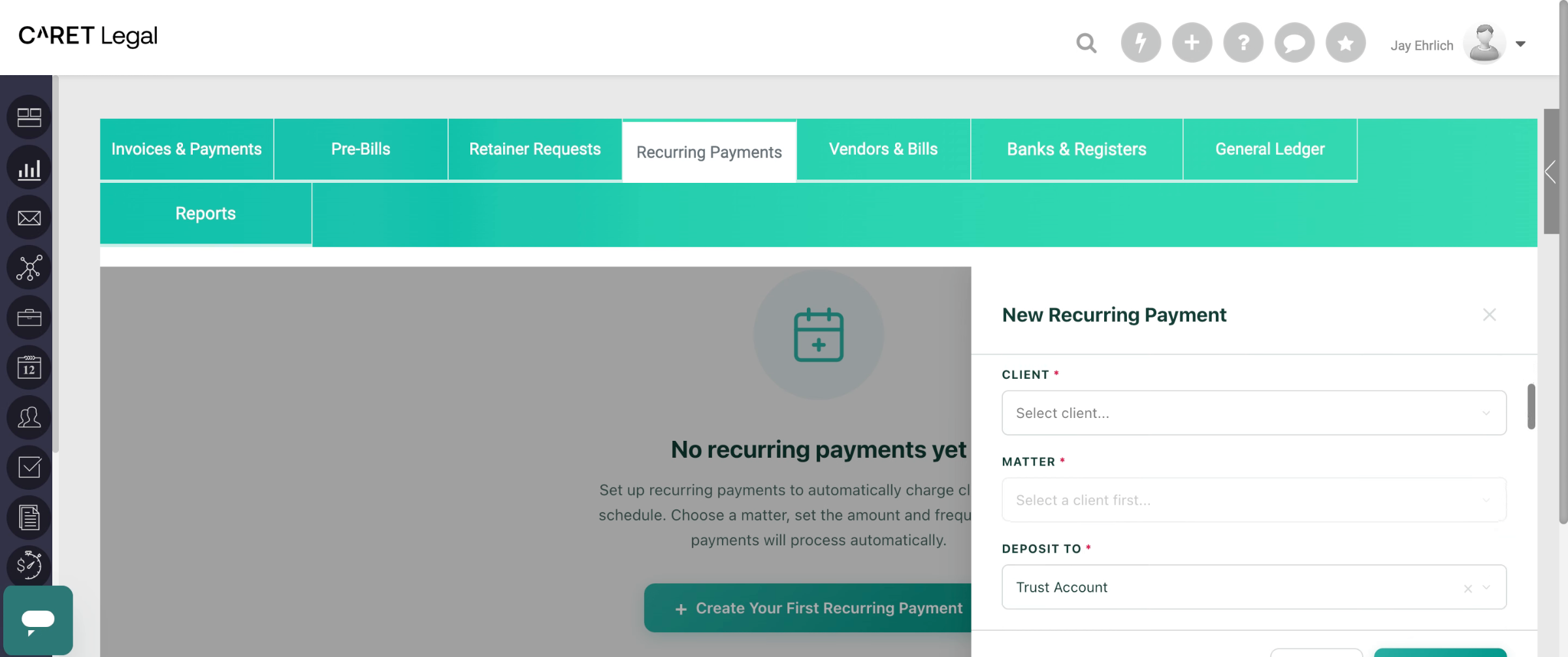 Open Recurring Payment Menu Panel