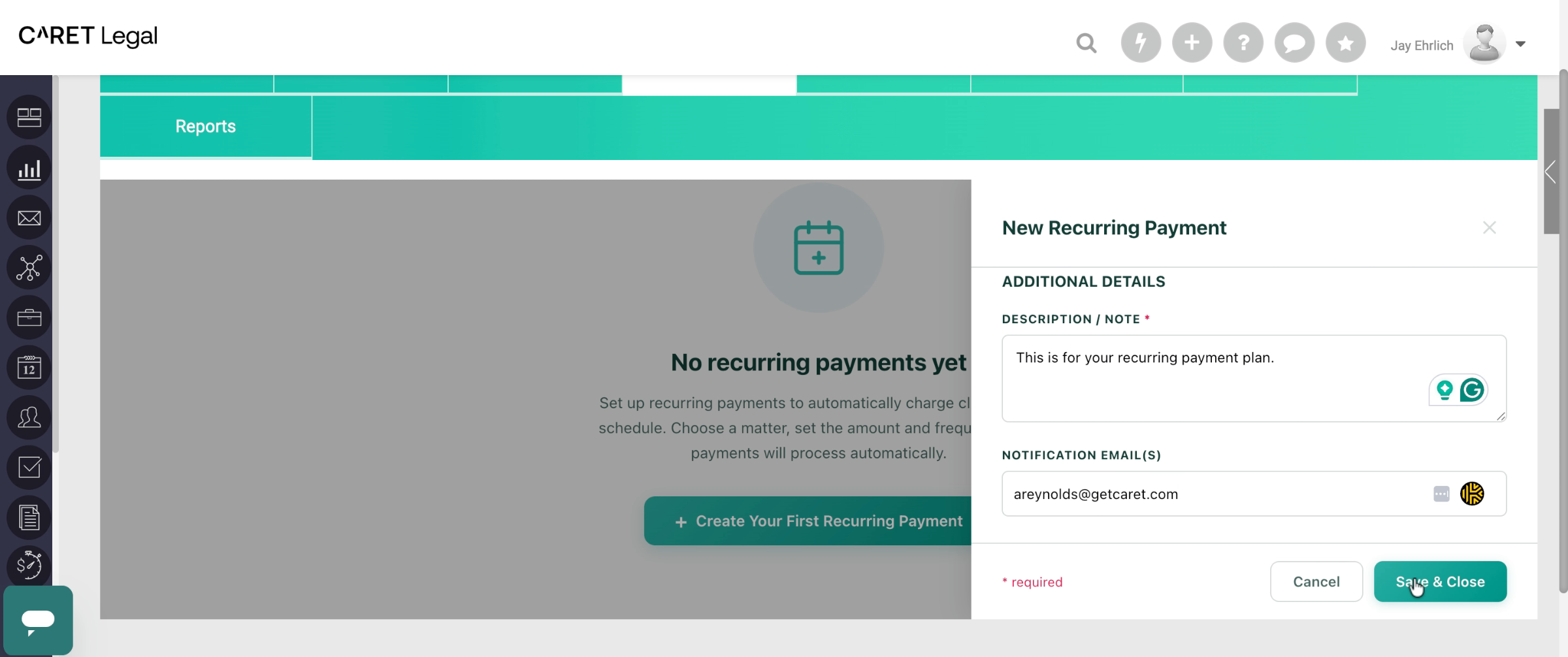 Save And Close Recurring Payment