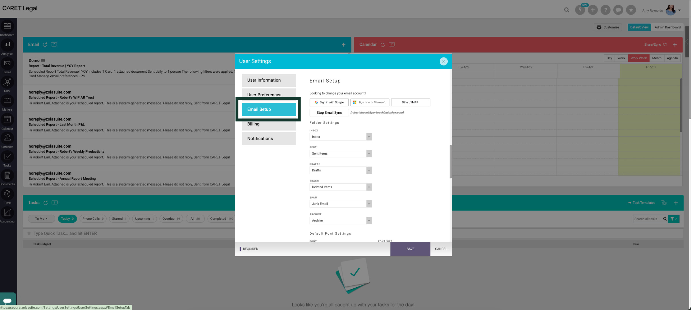 Open Email Setup Section