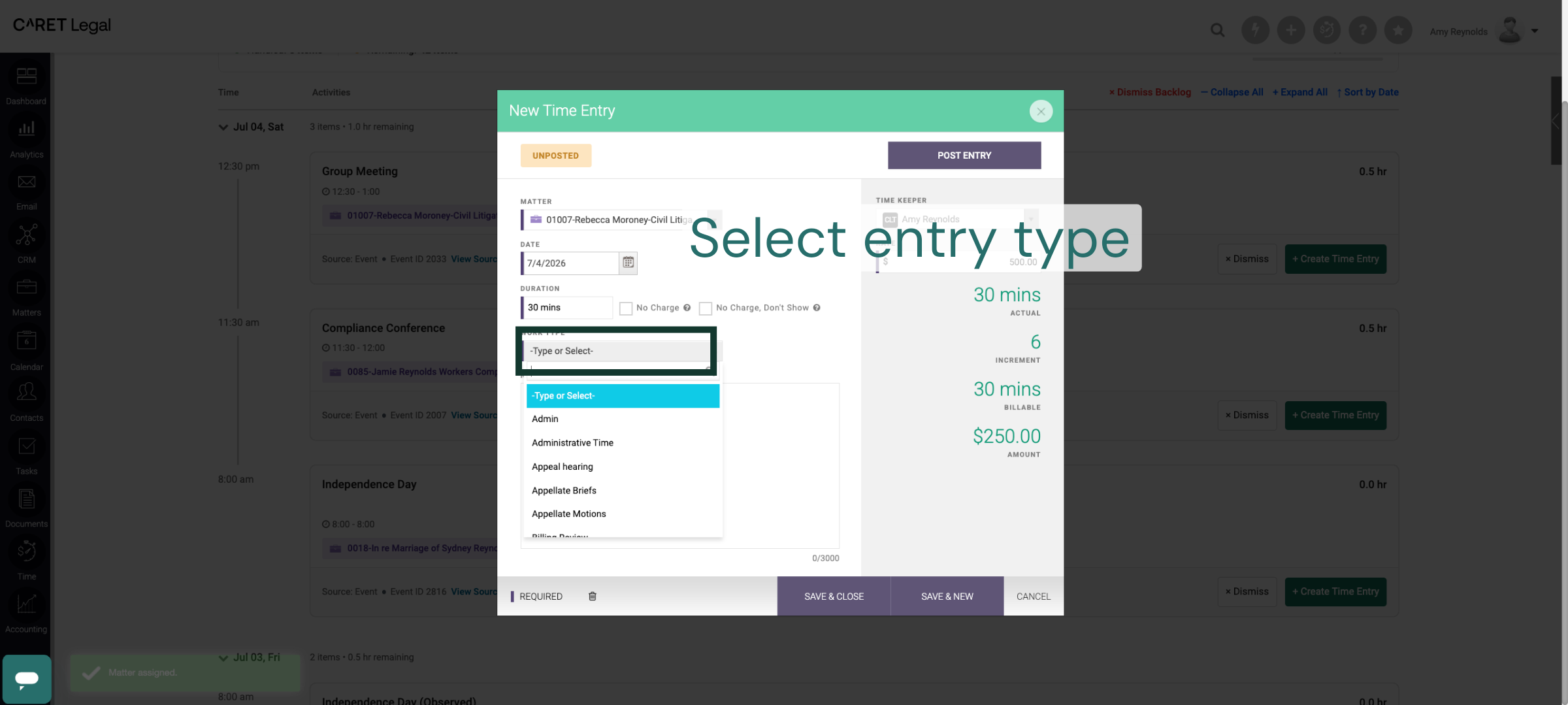 Select Time Entry Type