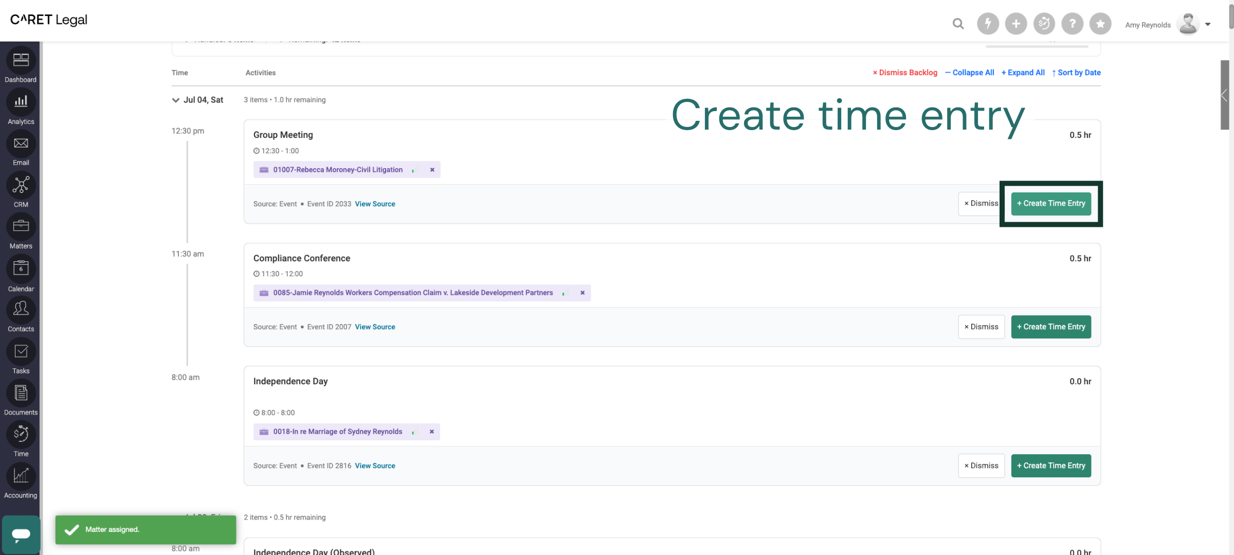 Create New Time Entry