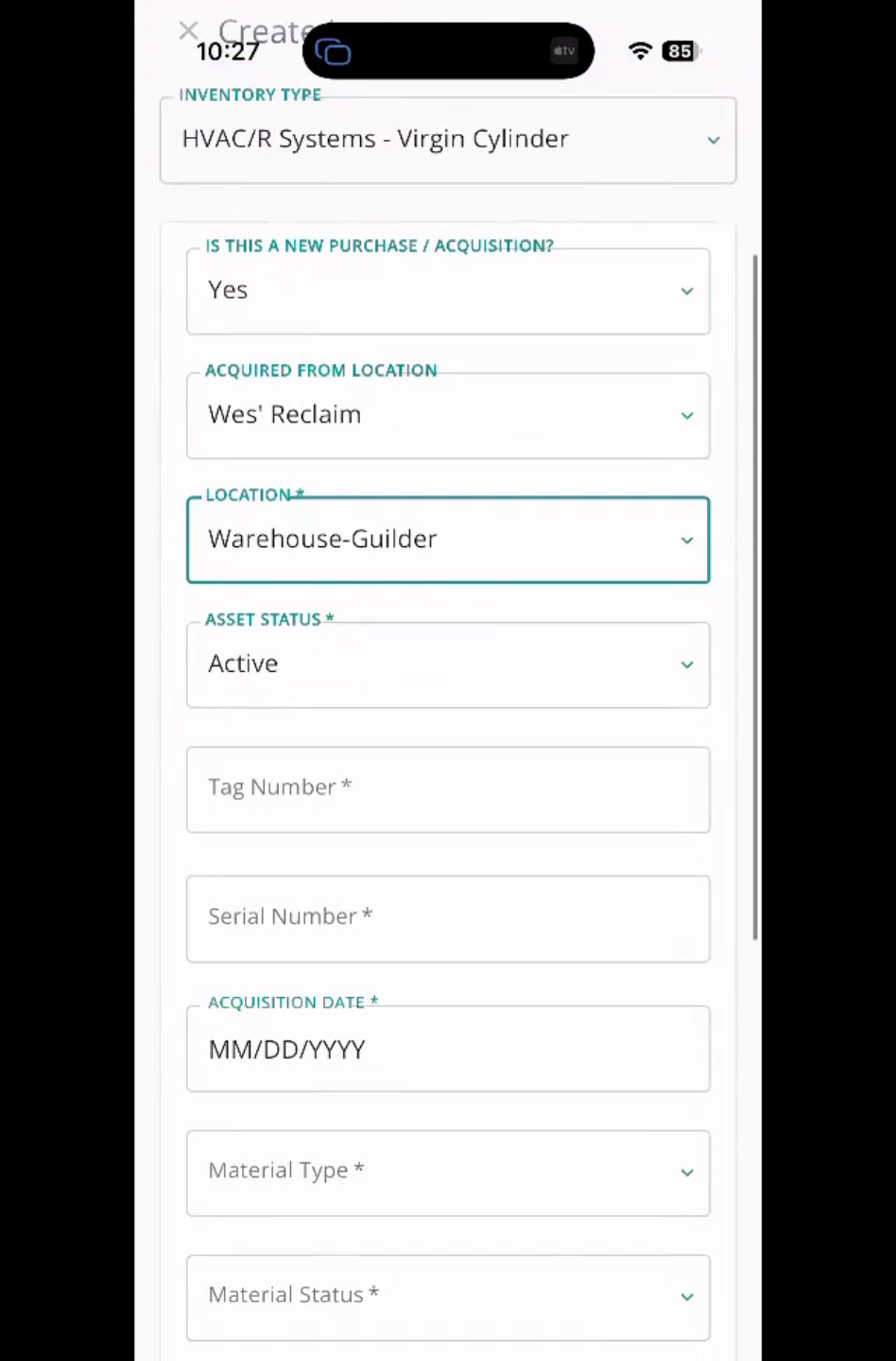 Tag Number And Acquisition Date