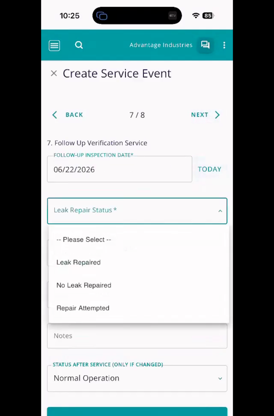 Leak Repair Status And Completion