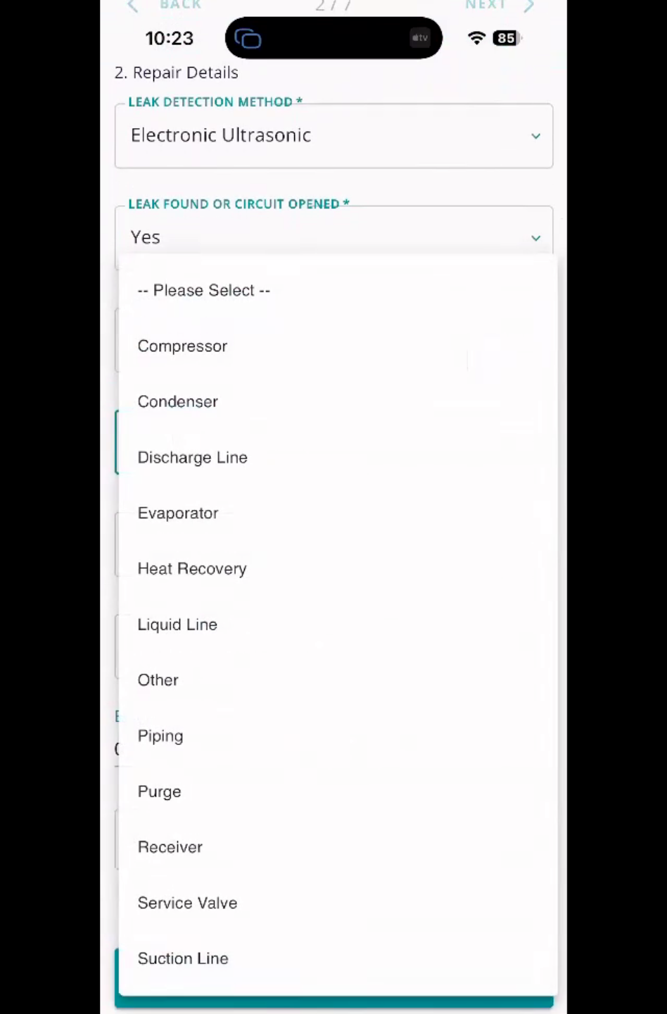 Selecting Leak Location And Cause