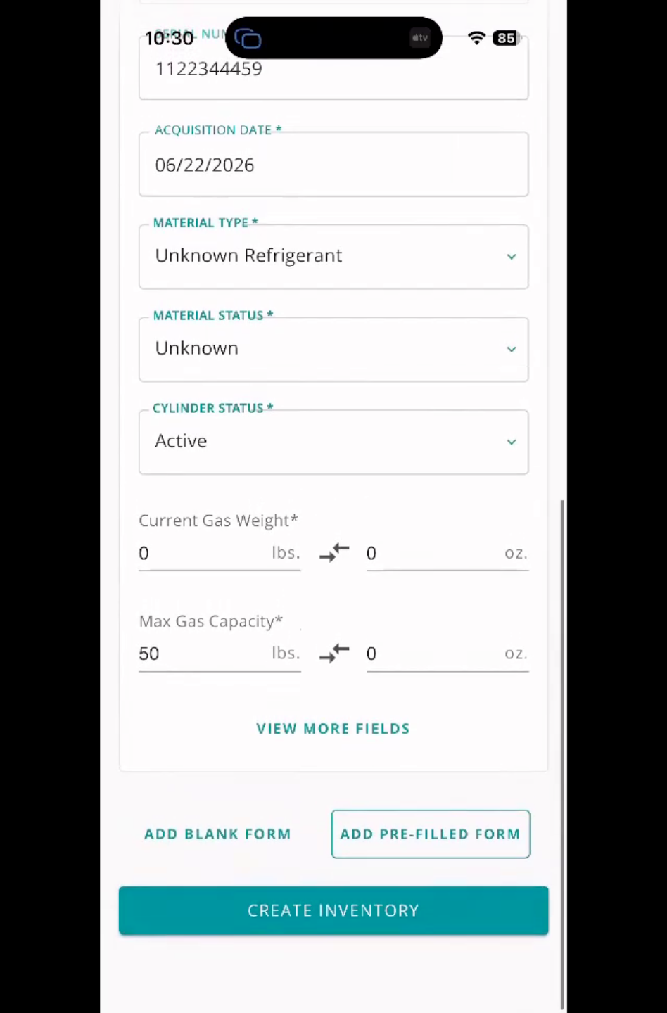 Using Pre-Filled Forms For Multiple Cylinders