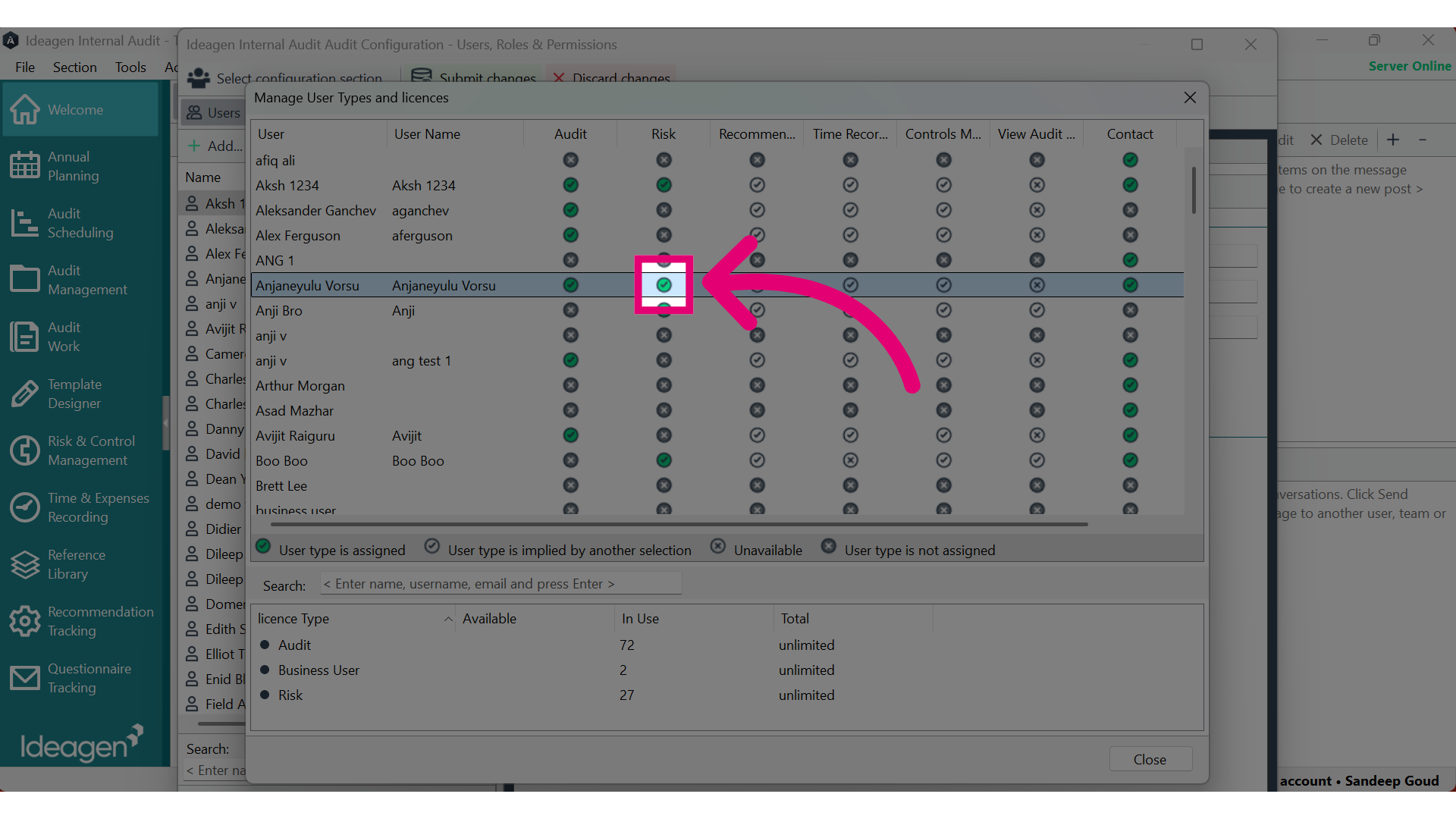 Remove the risk licence to the affected user