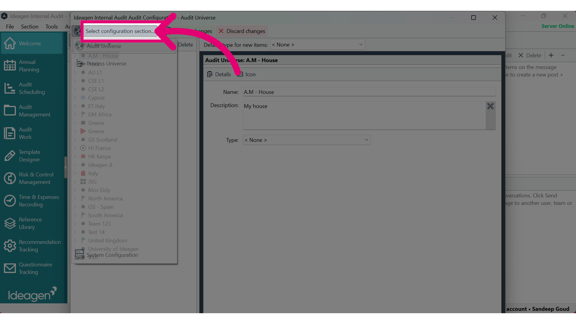 Click on 'Select Configuration Section'