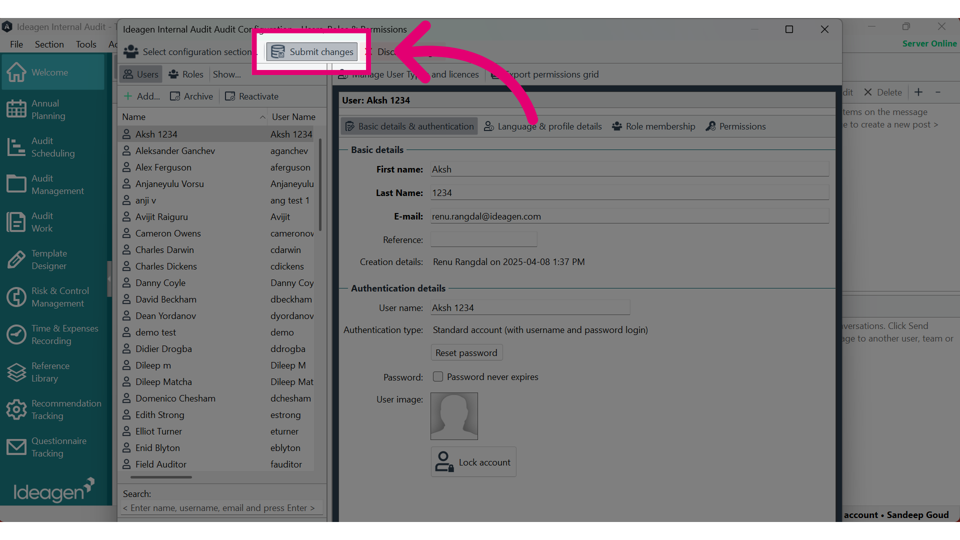 Select the option to 'Submit changes'