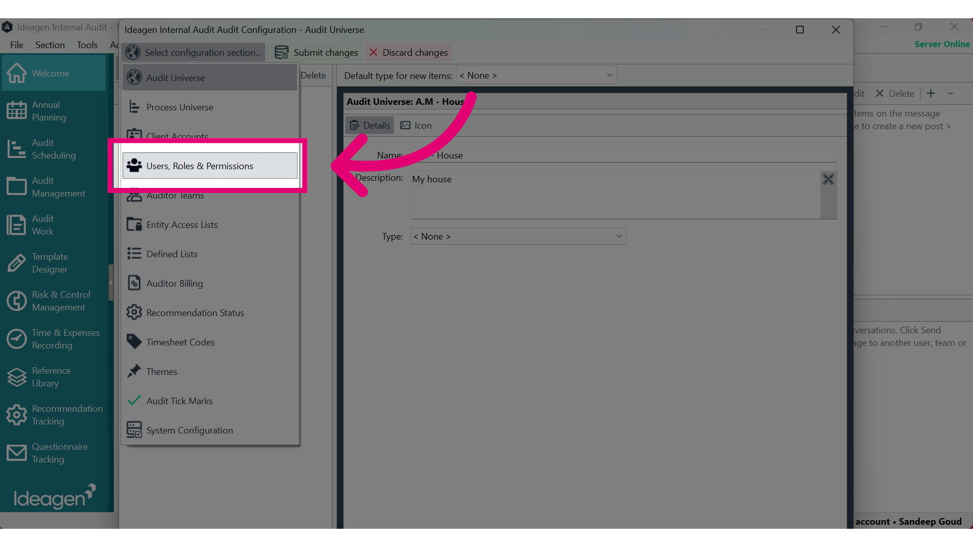 Choose the 'Users , Roles & Permissions' option