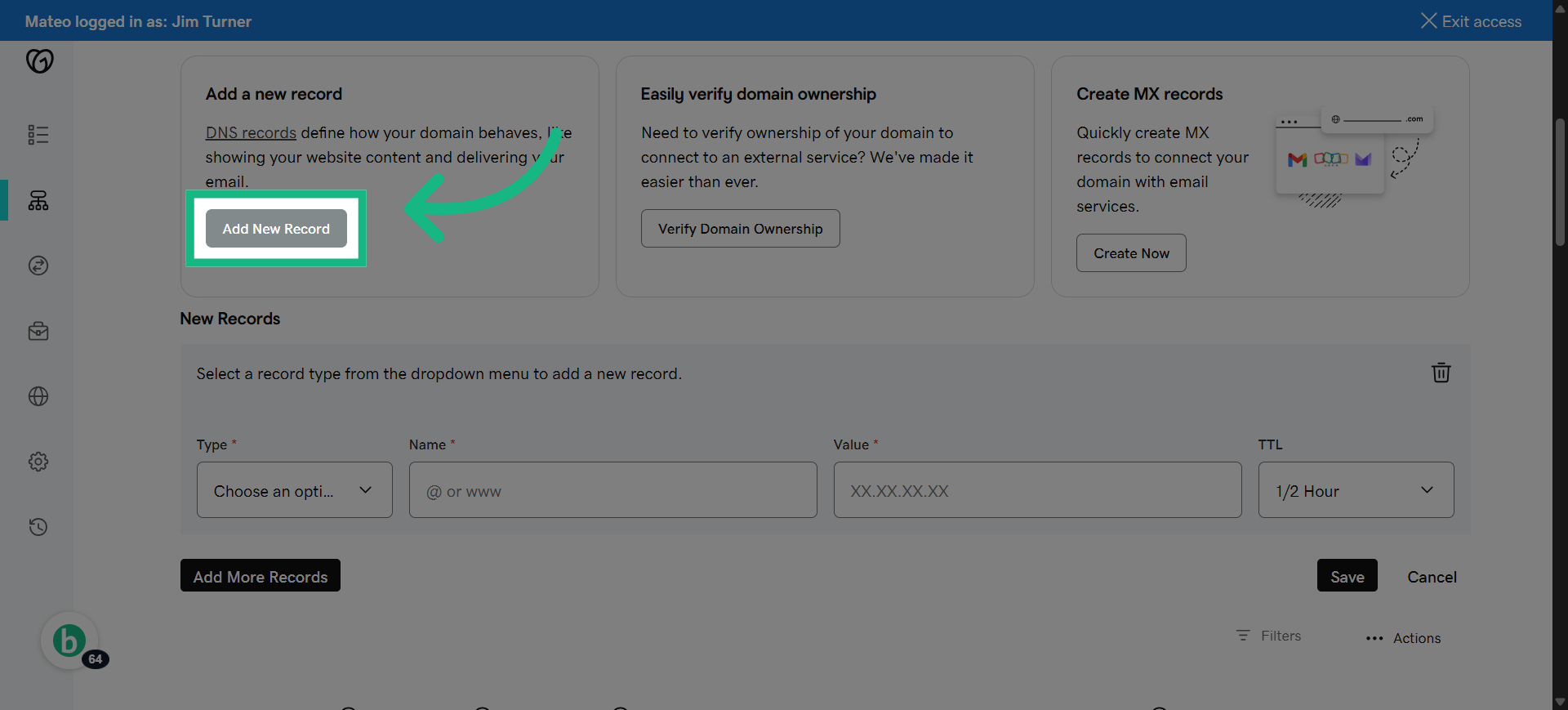 Click 'Add New Record'