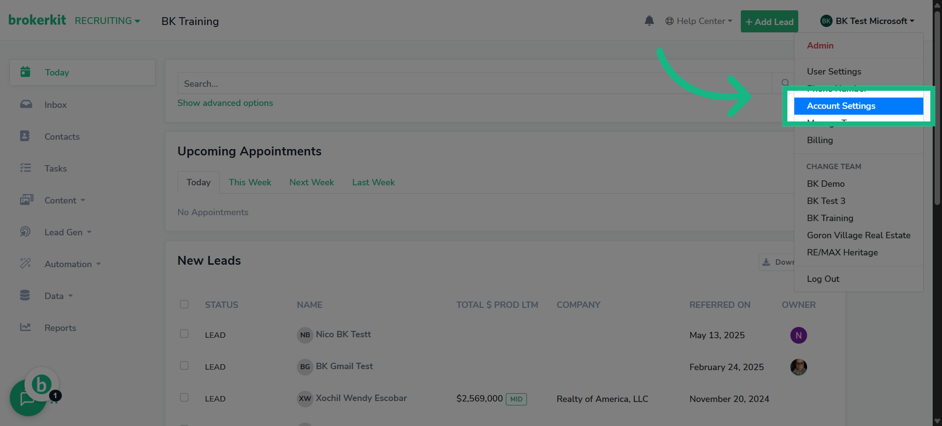 Click 'Account Settings'
