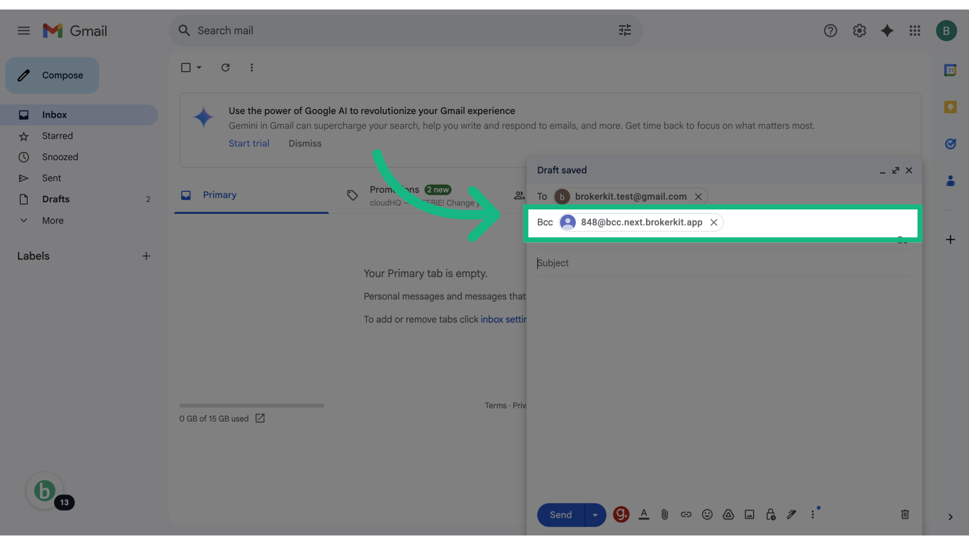 Paste Brokerkit's BCC address