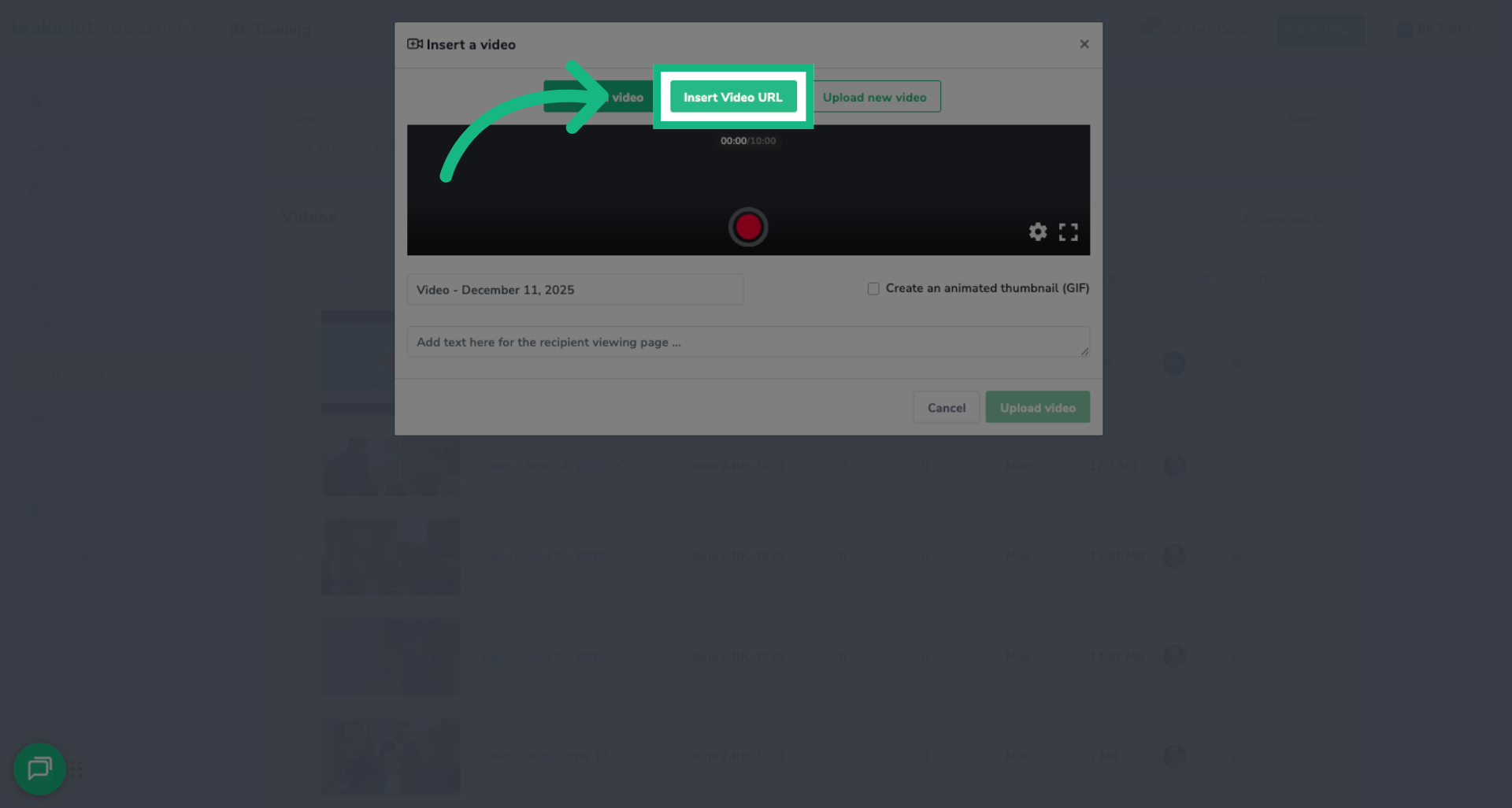Choose Insert Video URL