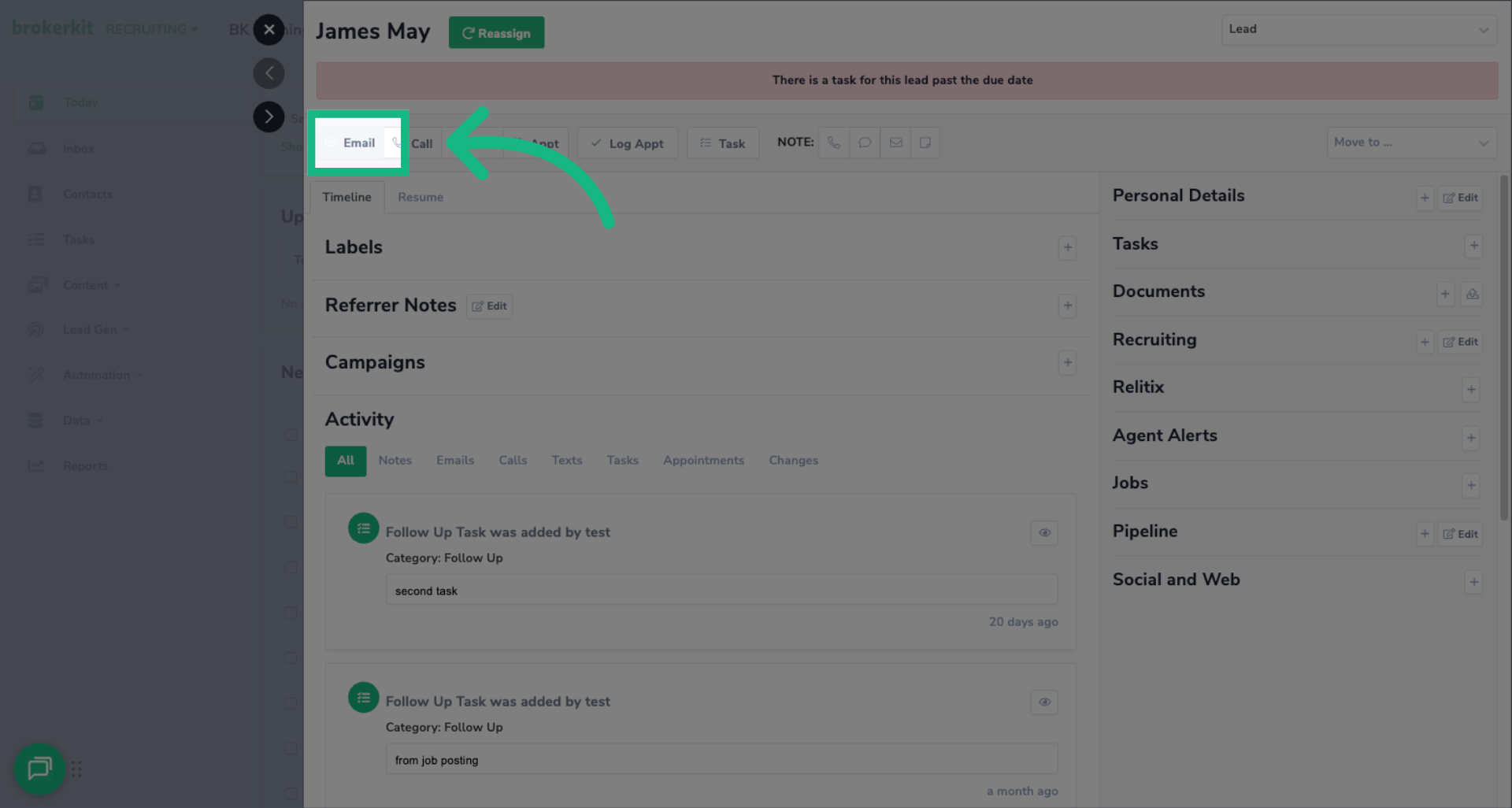 Select which form of contact