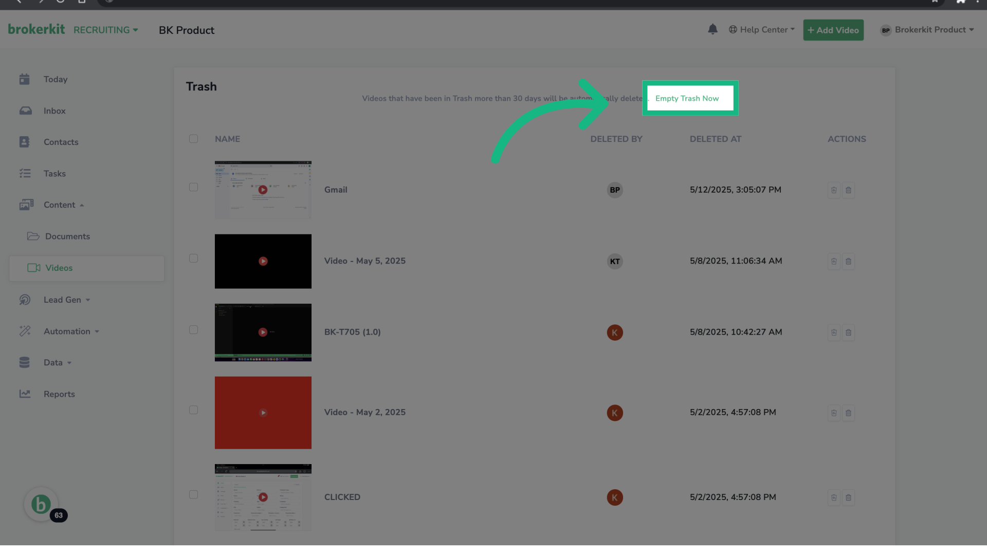 Bulk Permanently Delete Videos