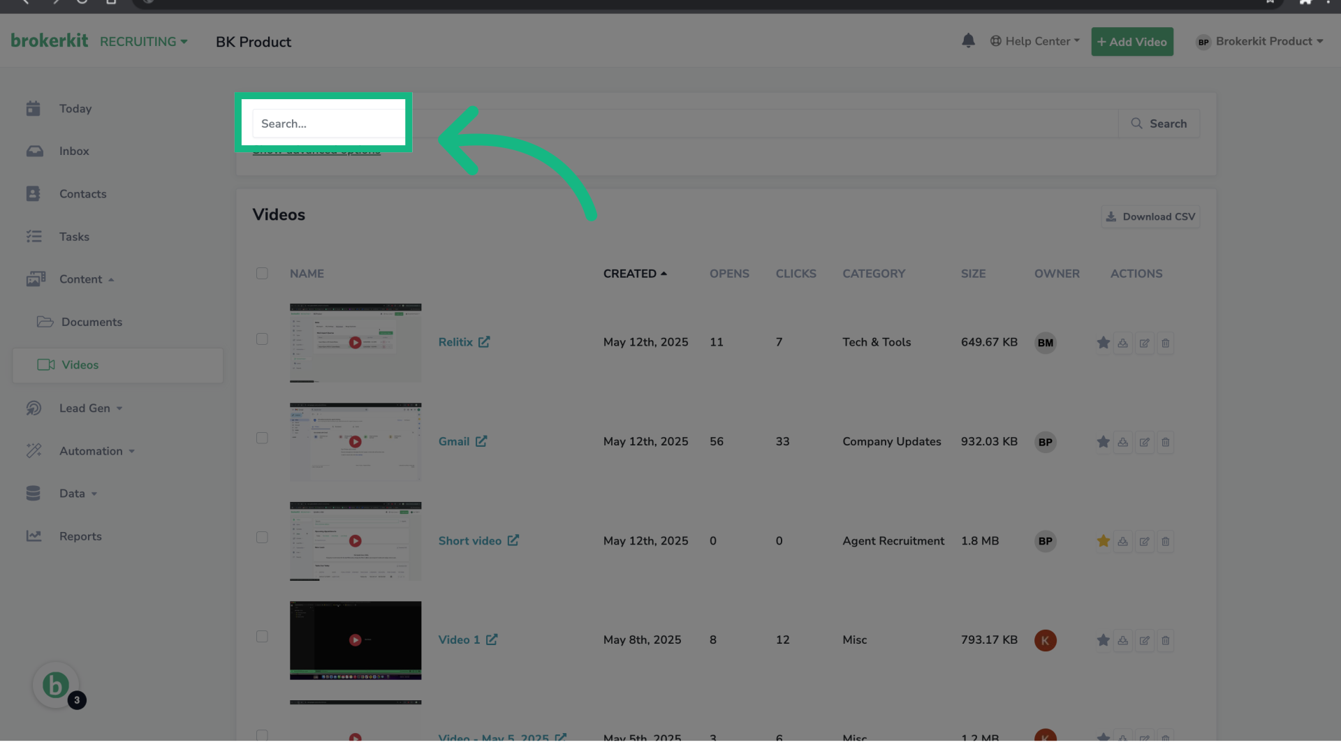 Search by video name