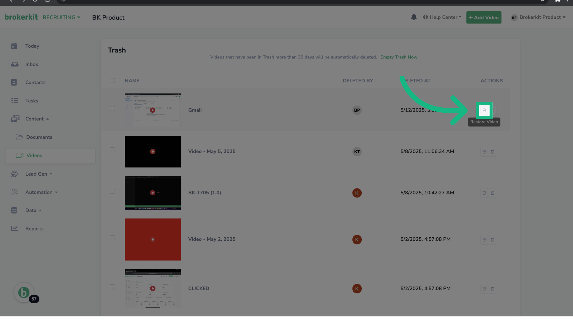 Restore a Single Video
