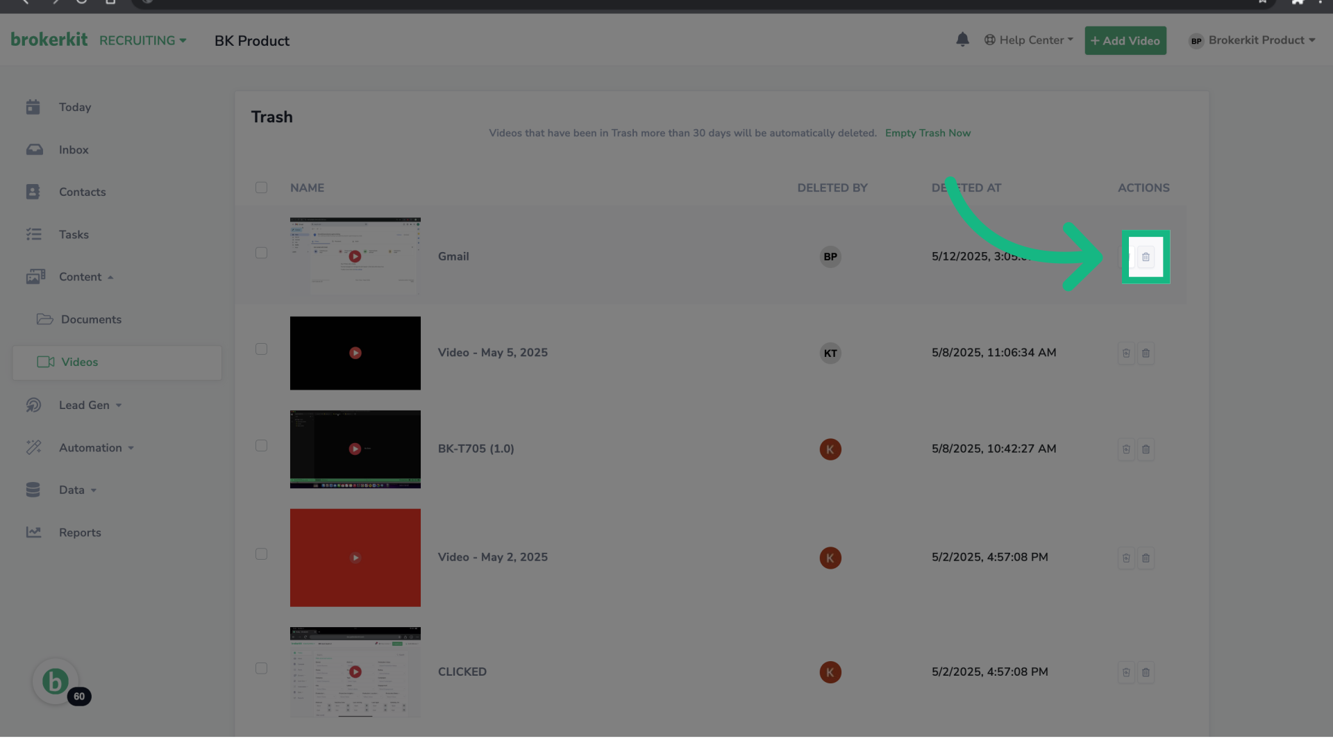 Permanently Delete a Single Video