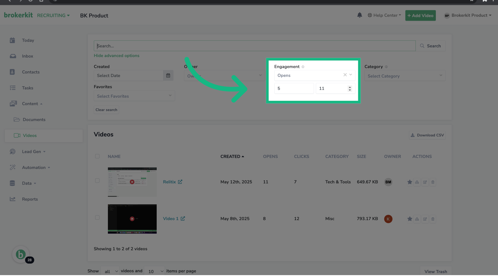 Filter by Engagement