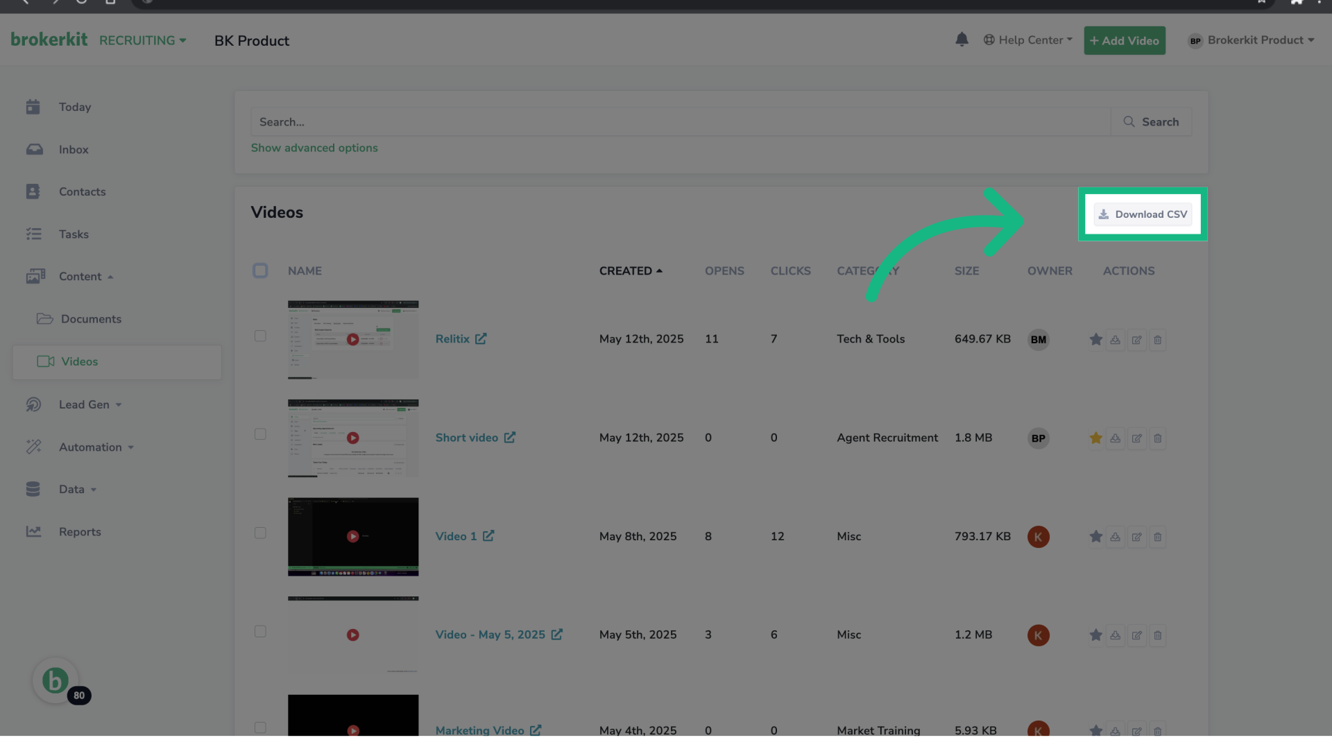 Click 'Download CSV'