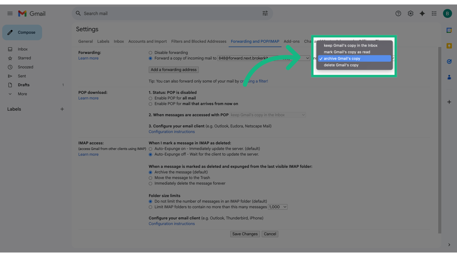 Decide how Gmail should handle forwarded emails
