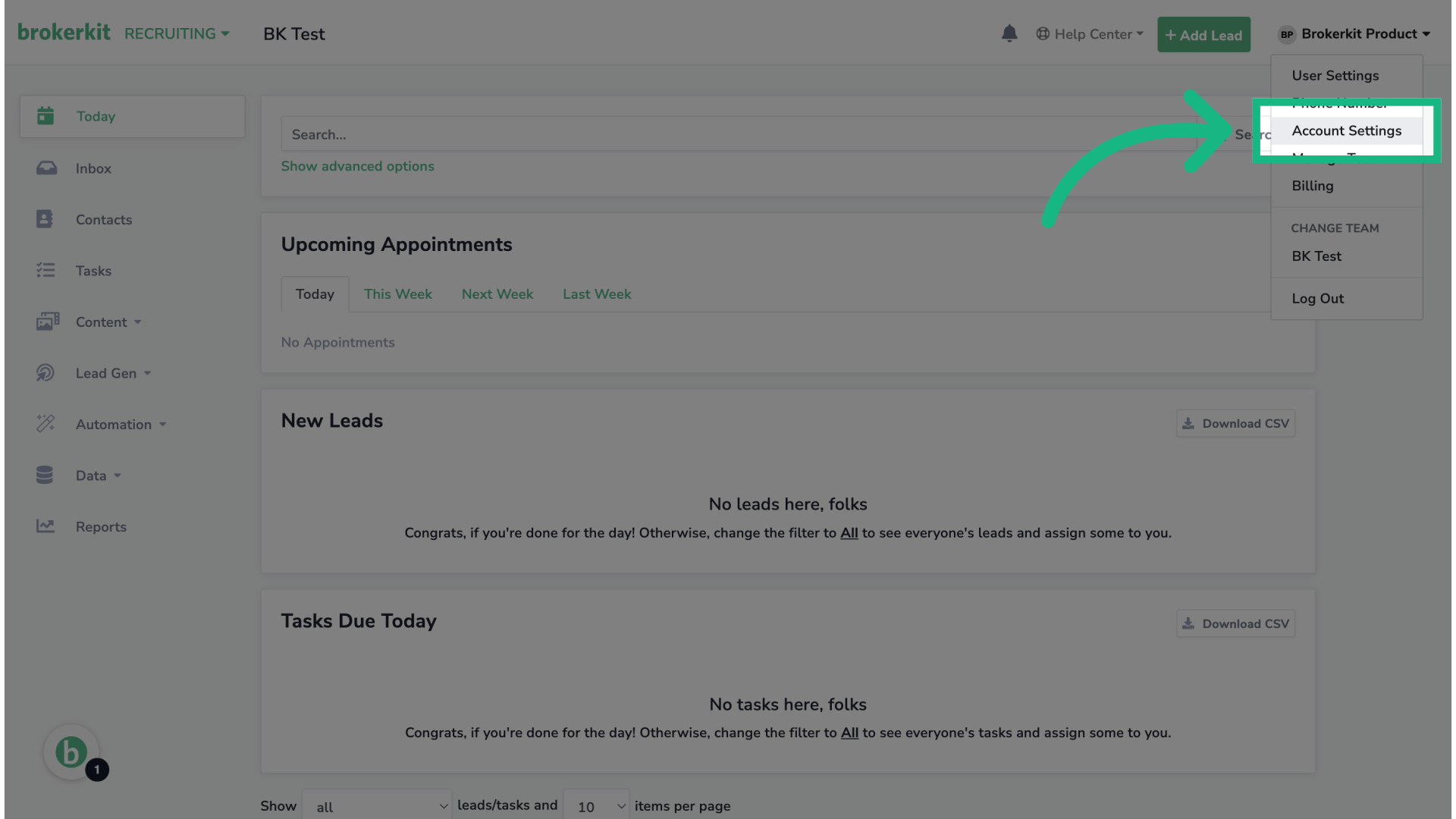 Click 'Account Settings'