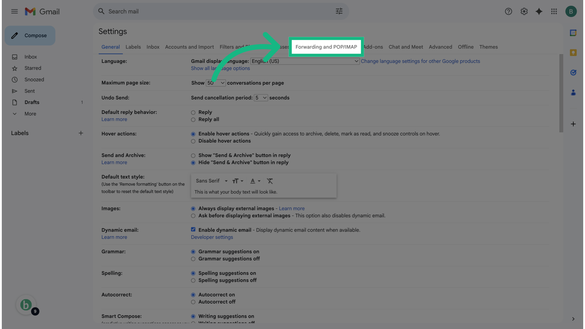 Click 'Forwarding and POP/IMAP'