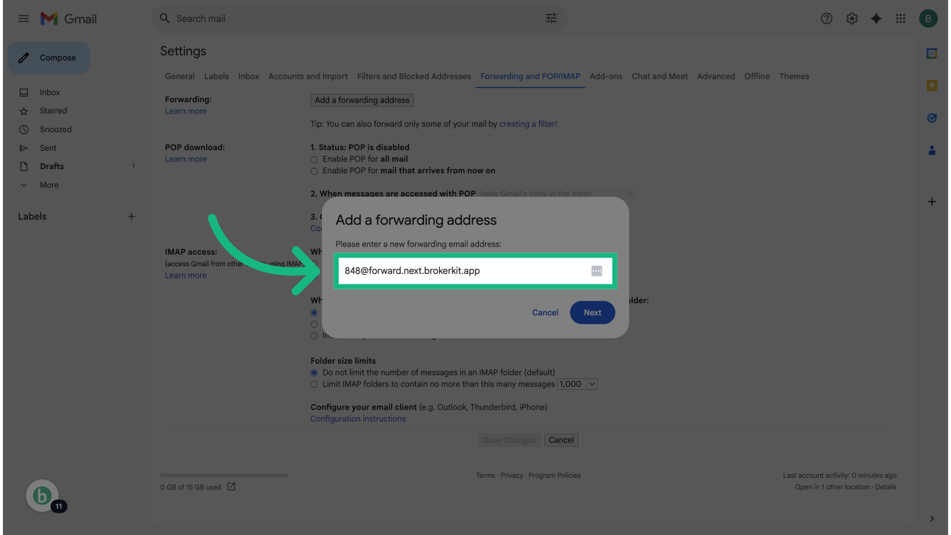 Paste Brokerkit's forwarding address