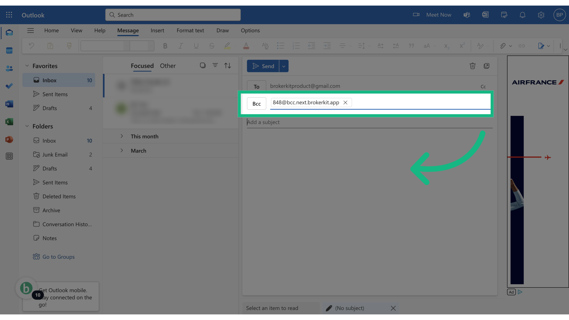 Paste Brokerkit's BCC address
