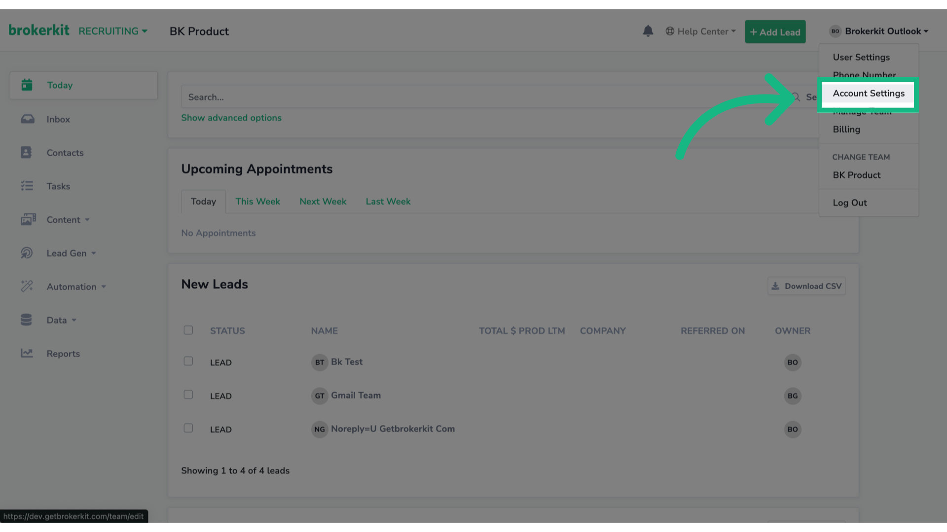 Click 'Account Settings'