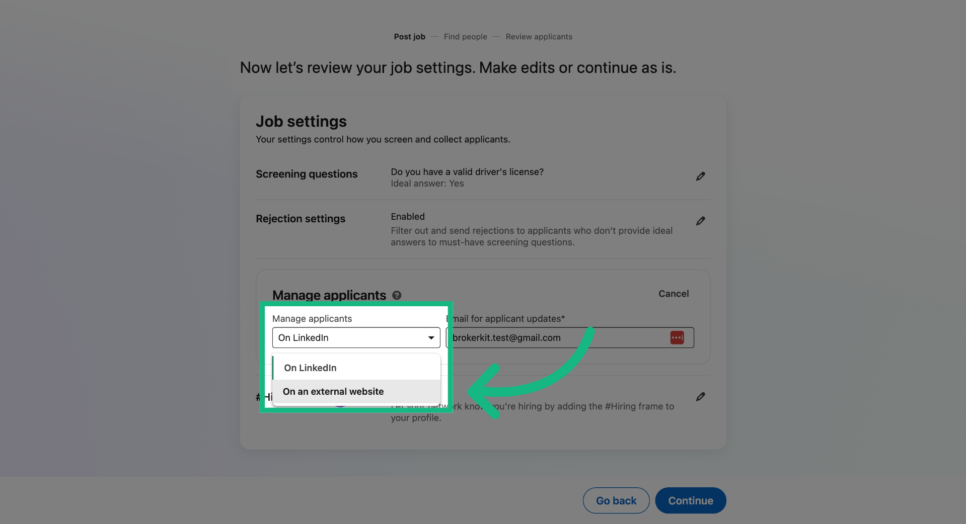 Choose External Website Posting