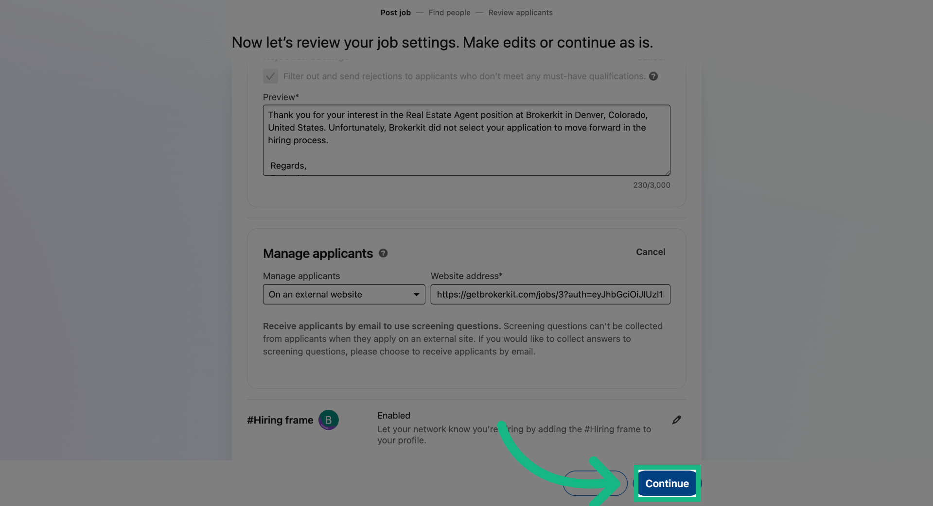 Continue Posting Process