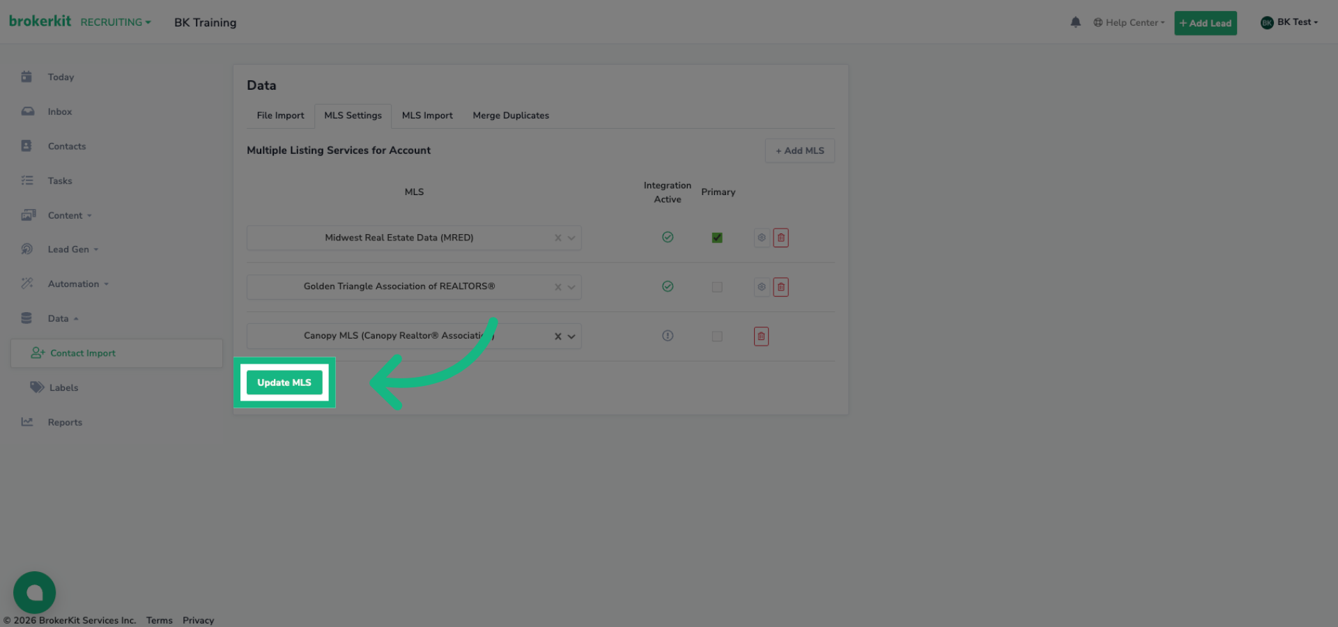 Update MLS Settings