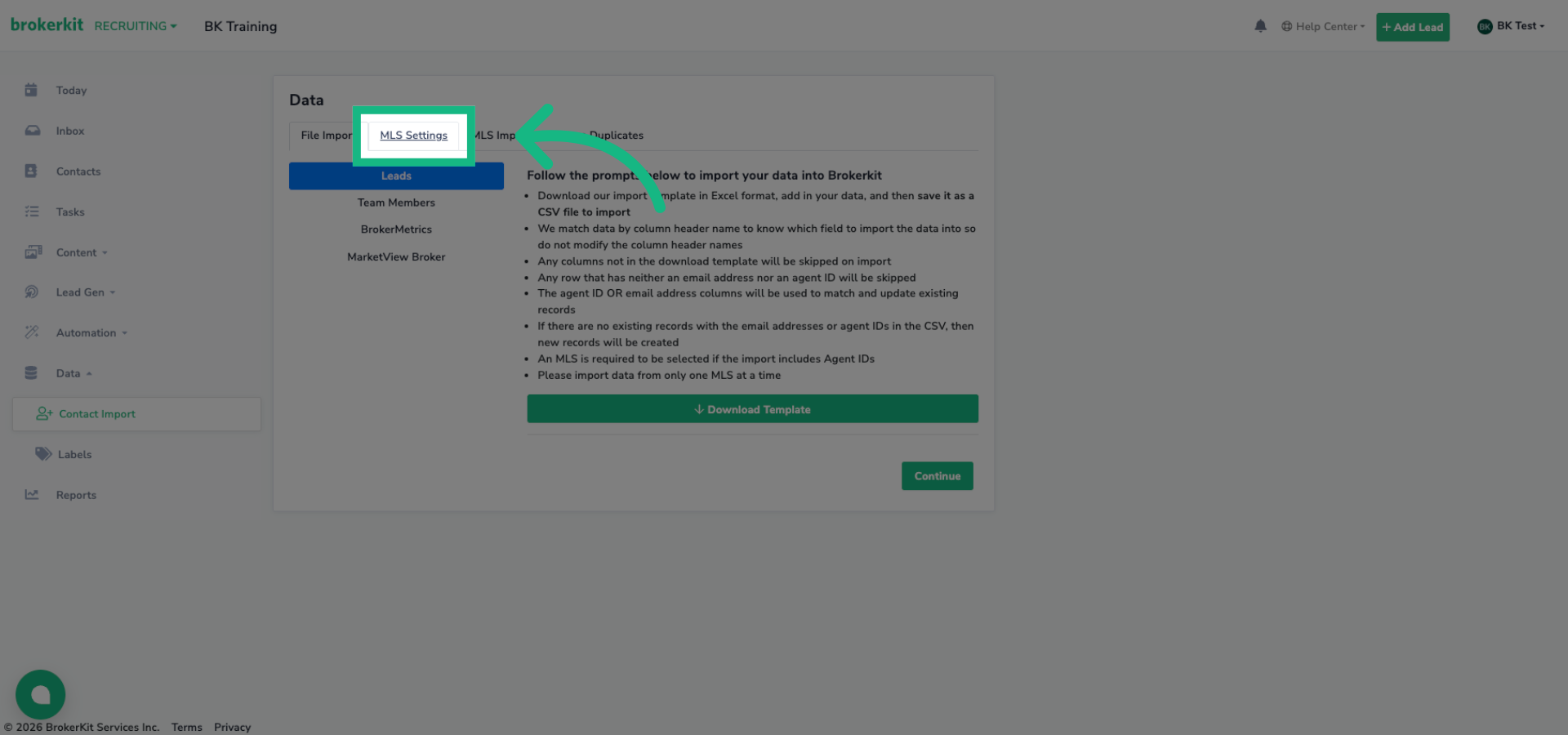 Click MLS Settings