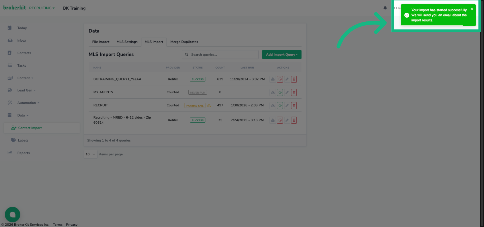 Confirm Import Start Notification